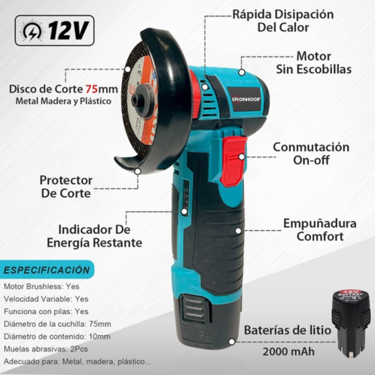 MINI ESMERIL ANGULAR AMOLADORA INALAMBRICO RECARGABLE