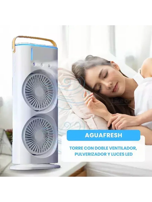 Ventilador Humidificador con Doble Difusor Giratorio Led Portátil