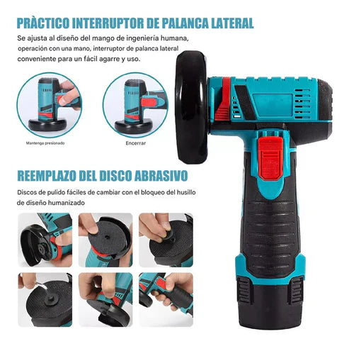 KIT MINI ESMERIL AMOLADORA + TALADRO INALAMBRICO 2 BATERIA