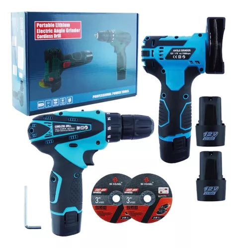 KIT MINI ESMERIL AMOLADORA + TALADRO INALAMBRICO 2 BATERIA