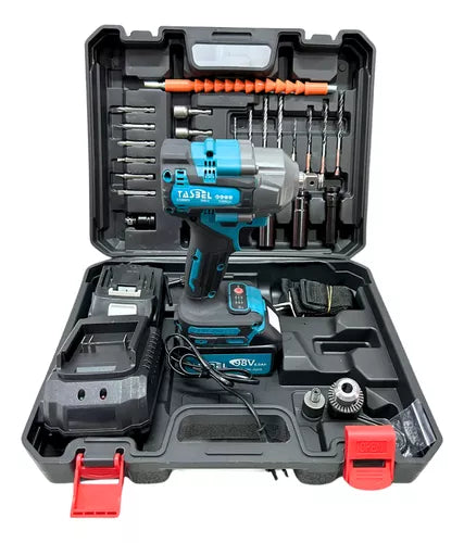 TALADRO DE  IMPACTO CON  2 Baterías de 98V + Accesorios Tasbel