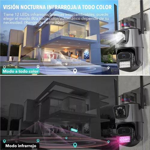 Cámara de seguridad Avanzada con alarma y doble lente full HD - Máxima resolución