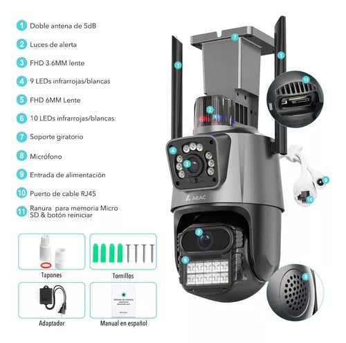 Cámara de seguridad Avanzada con alarma y doble lente full HD - Máxima resolución