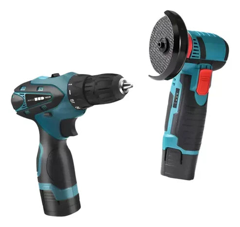 KIT MINI ESMERIL AMOLADORA + TALADRO INALAMBRICO 2 BATERIA