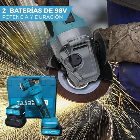 ESMERIL AMOLADORA ANGULAR TASBEL™ INALÁMBRICO 98V | INCLUYE 2 DISCOS Y BATERÍAS DE REGALO 🎁