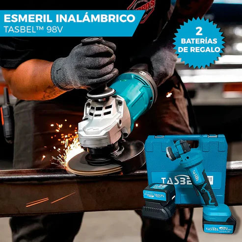 ESMERIL AMOLADORA ANGULAR TASBEL™ INALÁMBRICO 98V | INCLUYE 2 DISCOS Y BATERÍAS DE REGALO 🎁
