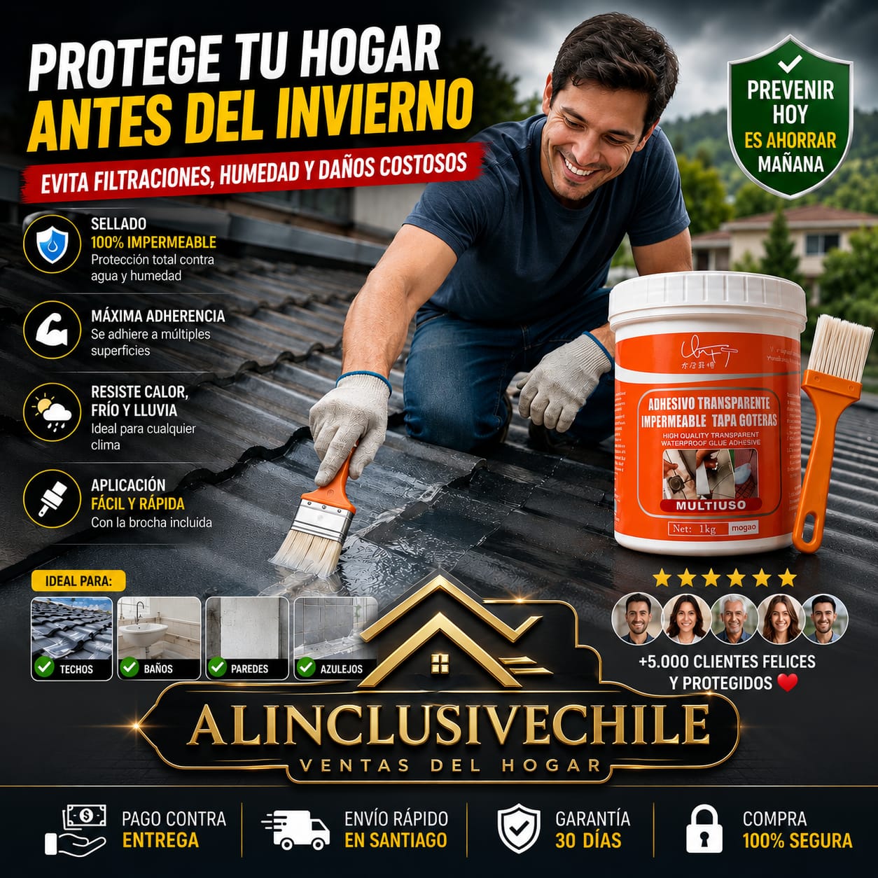 Sellador Transparente Impermeable 1 kg + Brocha
