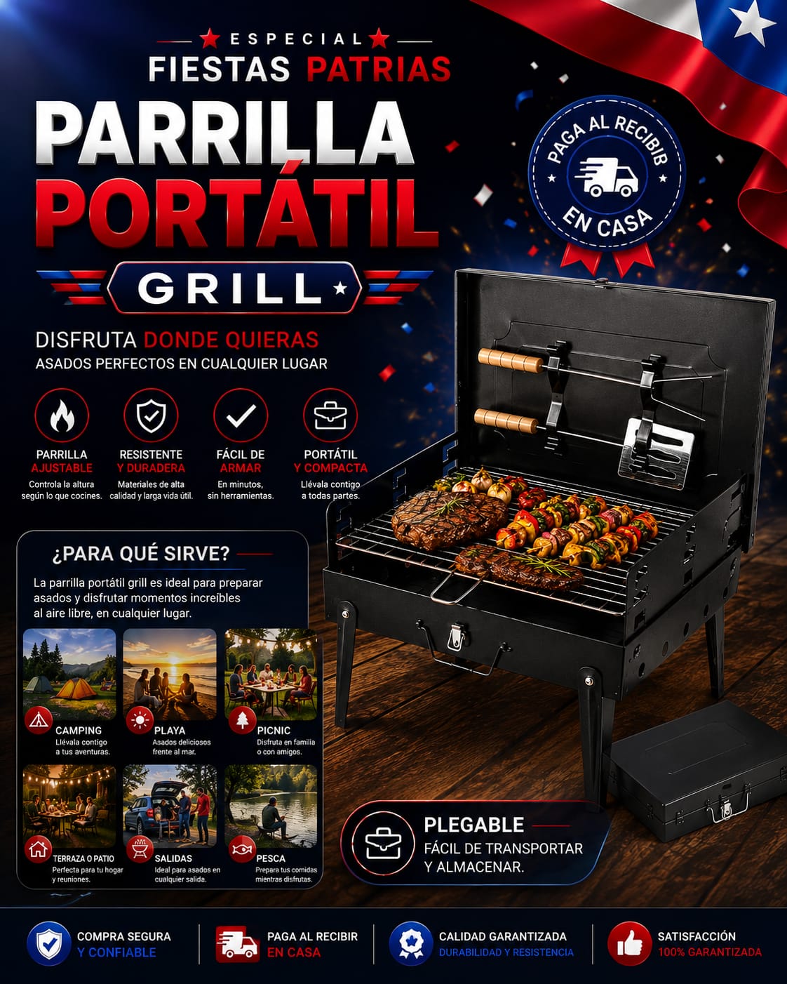 Parrilla Parrillera Para Asado Plegable Portatil