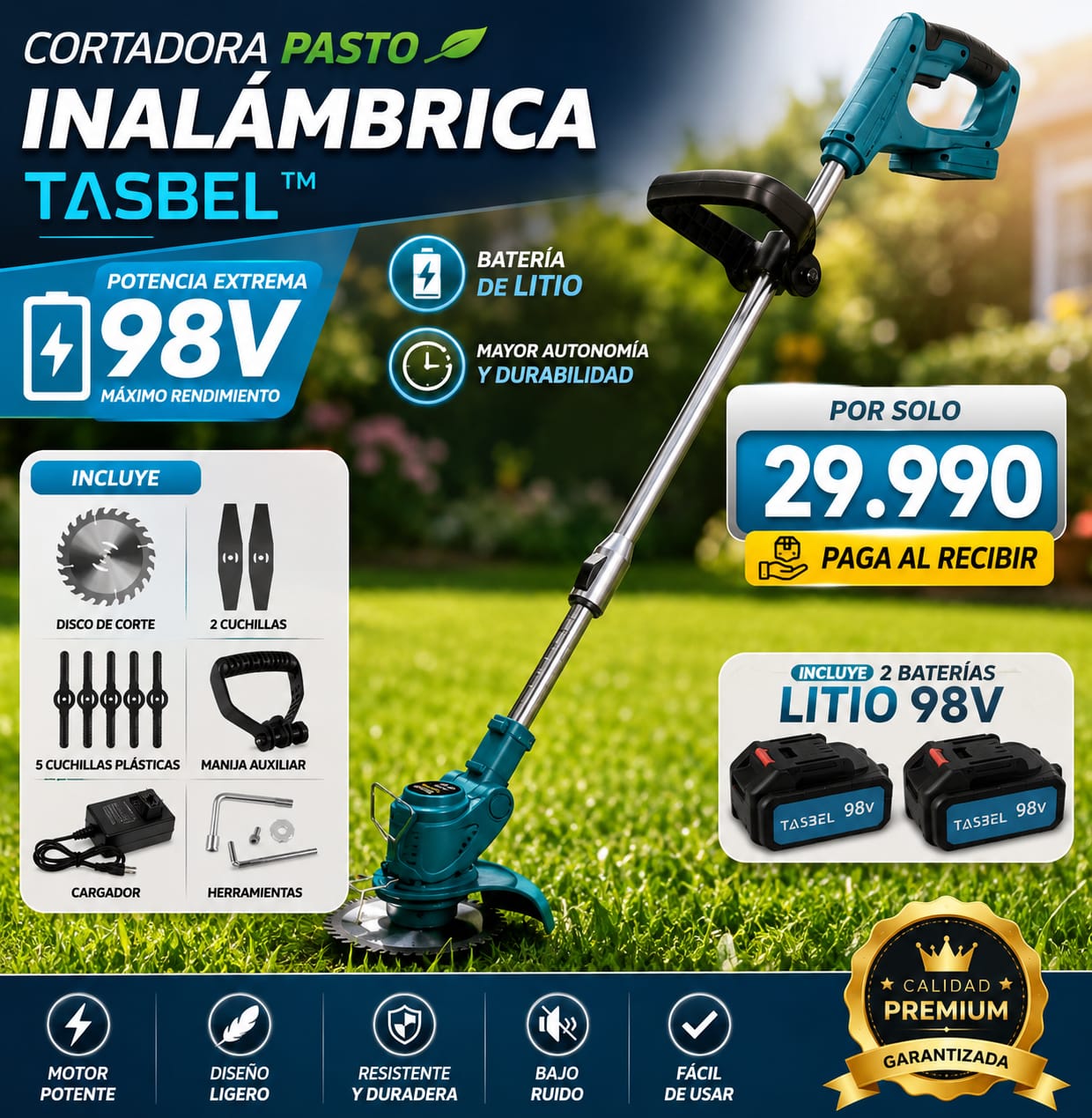Podadora Altura Electrica Cortadora Pasto Cesped Inalambrica CON DOS BATERIA