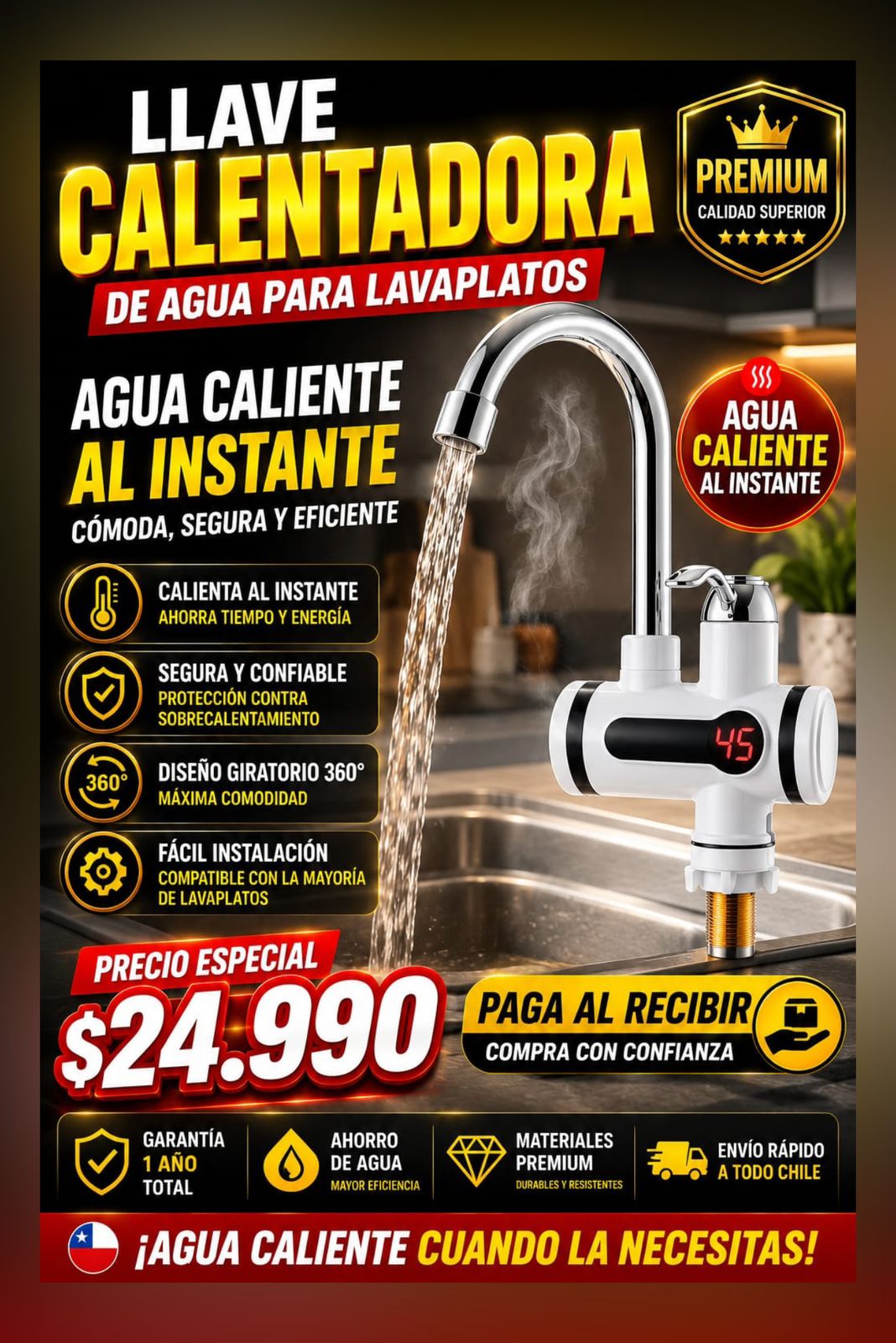 Llave Calentador De Agua Eléctrico para  Lavaplato