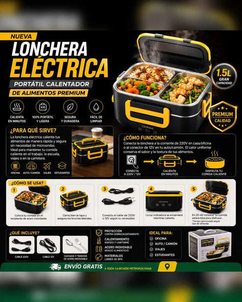 LONCHERA ELECTRICA ALUMINIO TERMICA CALENTADOR PORTATIL