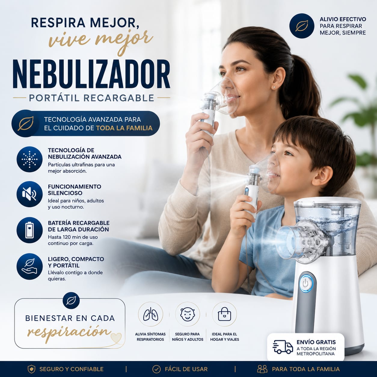 Nebulizador portátil recargable