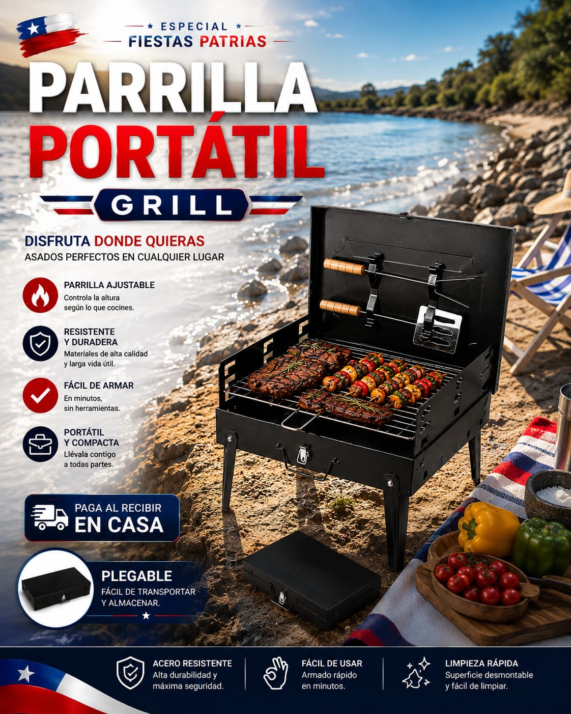 Parrilla Parrillera Para Asado Plegable Portatil
