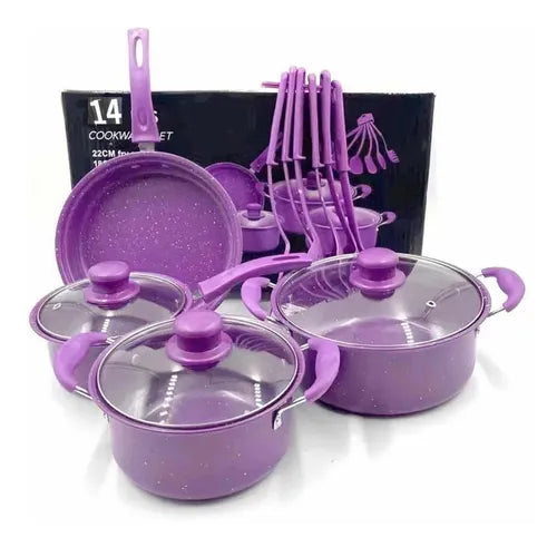 Juego De Ollas Cocina Antiadherente Set De 14 Piezas